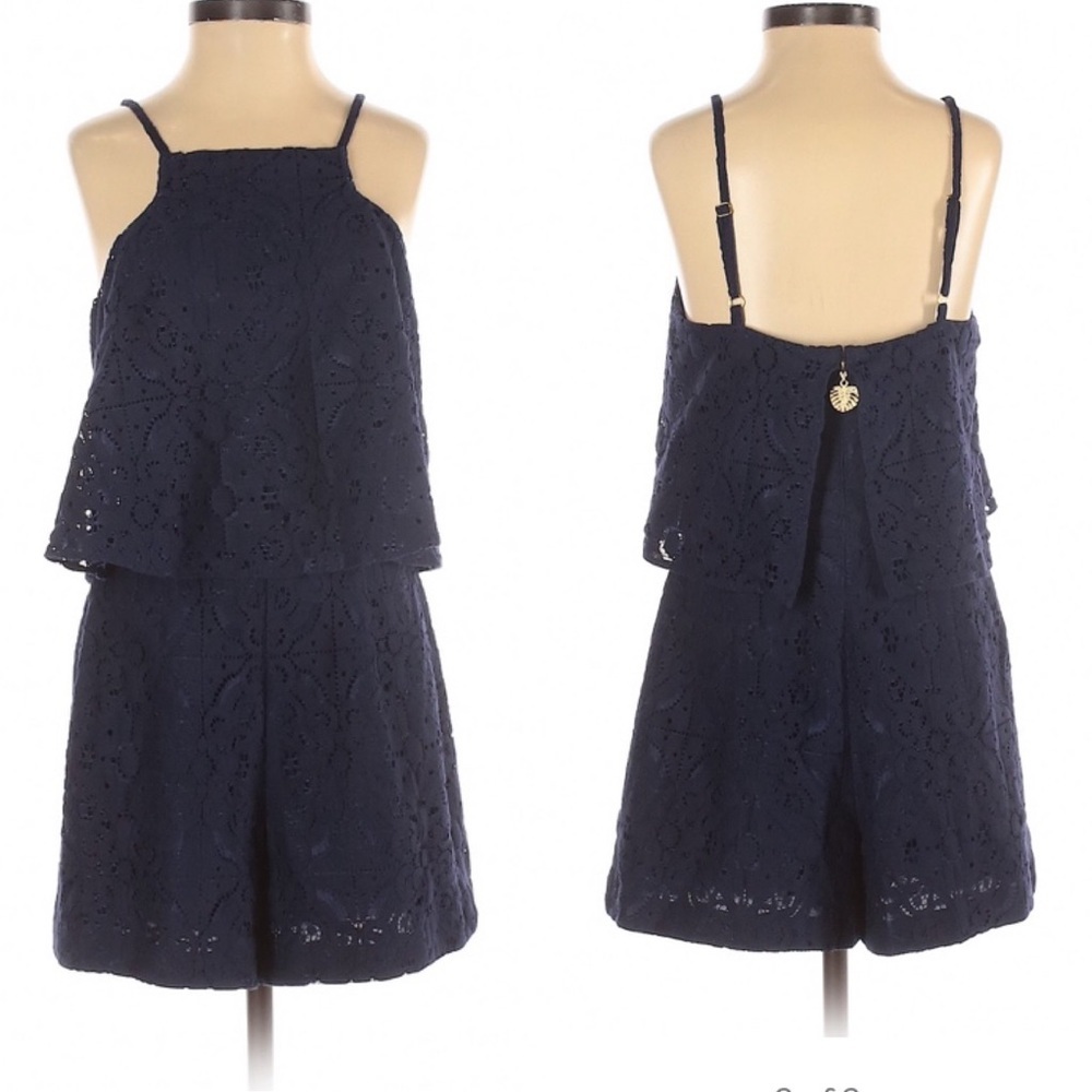 Lilly Pulitzer Womens Romper Navy Blue Eyelet Lace